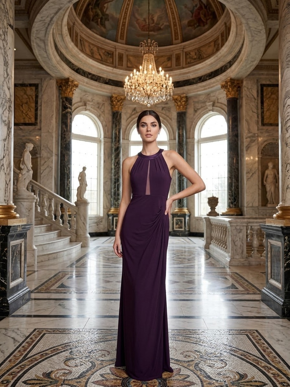 Ralph Lauren Deep Plum Halter Maxi Gown